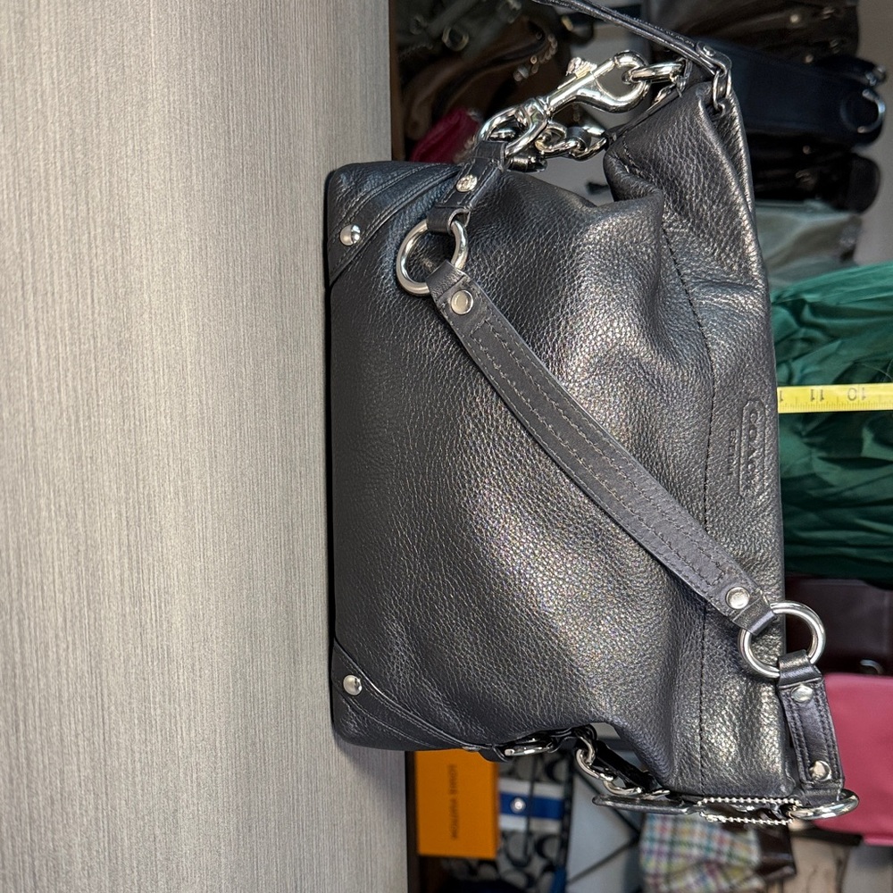 Coach Dark Gray/Black Leather Hobo Shoulder Bag - Picture 3 of 15